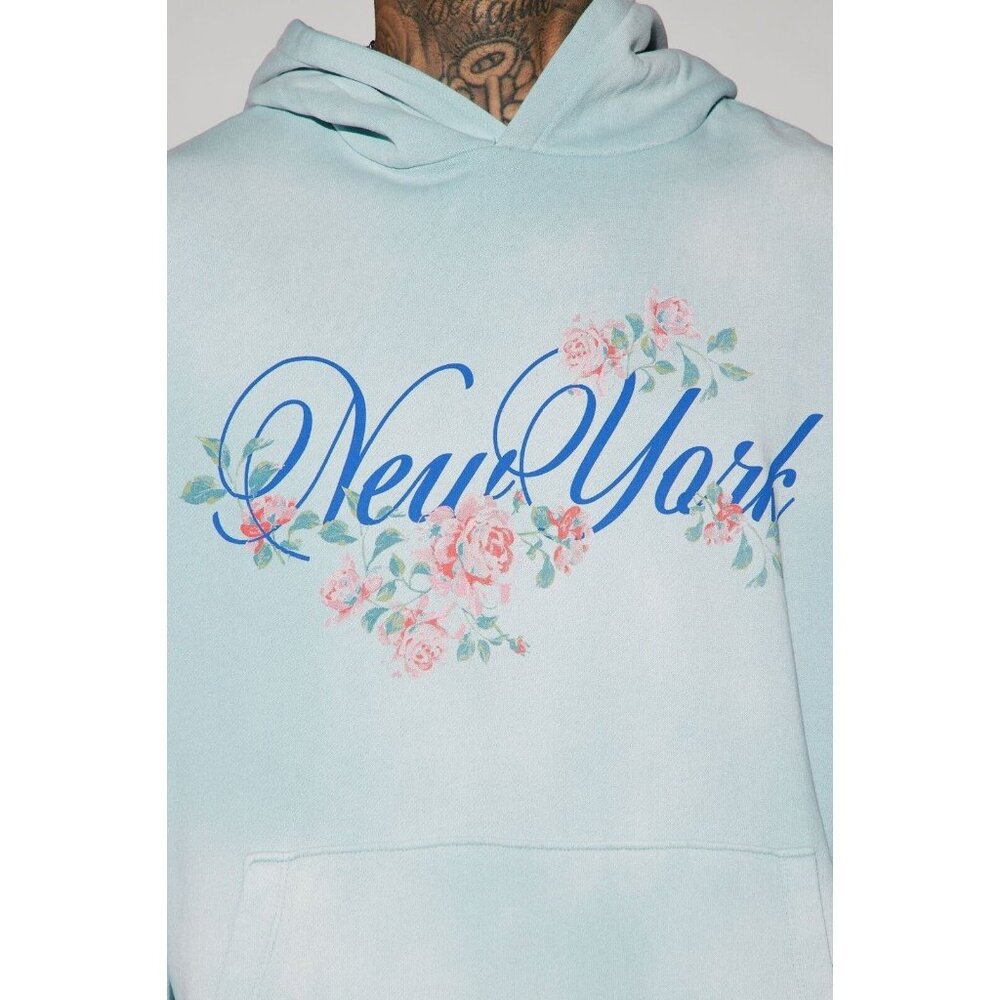 New York Flower District Hoodie Sweater Blue Men's - Picture 3 of 8